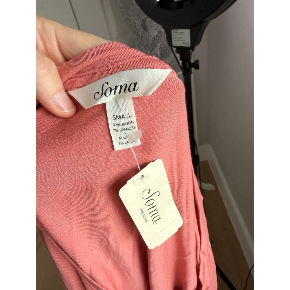 Soma Cool Nights Sleep Top Size Small S Peach Soft Bamboo Feel Surplice NWT $70 - Picture 2 of 6